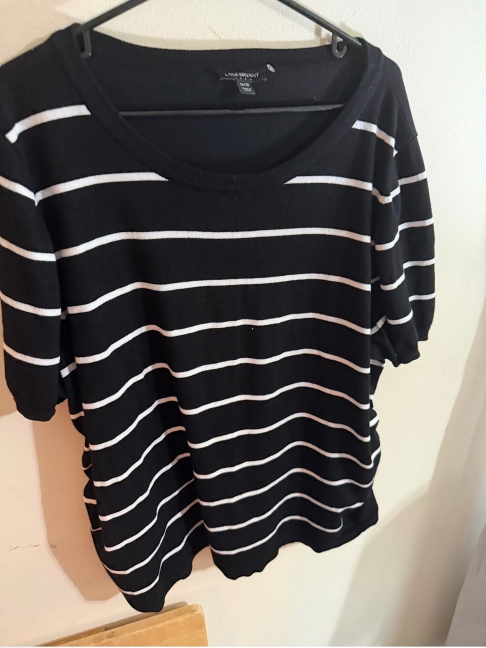 Lane Bryant Size 26/28 Black & White Striped Short Sleeve Knit Top